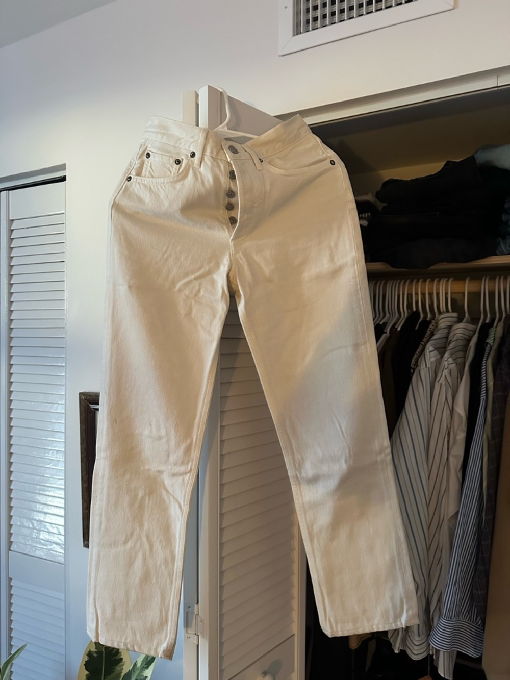 Agolde White Lara Crop High-Rise White Button-Fly Jeans